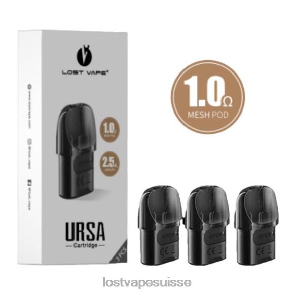 Lost Vape Wholesale X02J6124 | Lost Vape URSA dosettes de remplacement | 2,5 ml (paquet de 3) noir 1.ohm